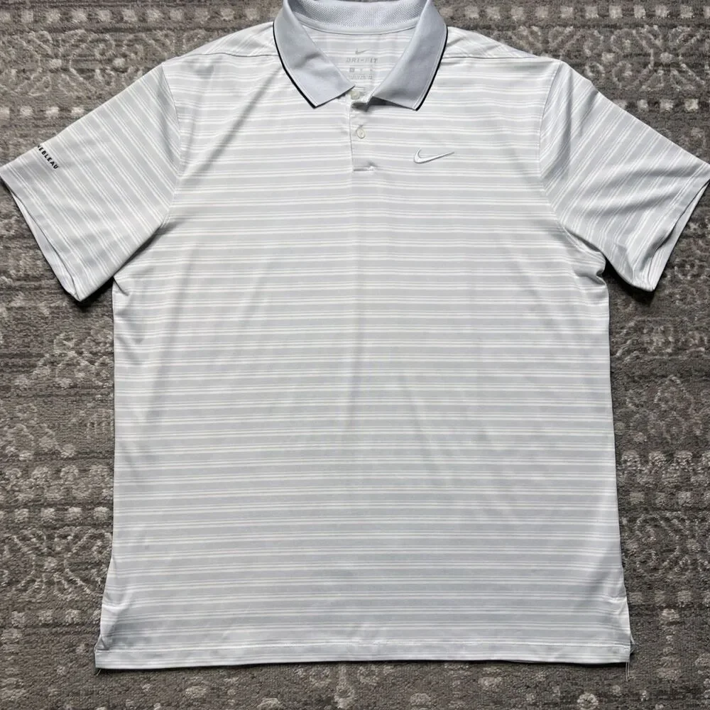 Nike Dri-FIT Men’s Golf Polo Shirt XL Gray Stripe Athletic Casual Fountainebleau